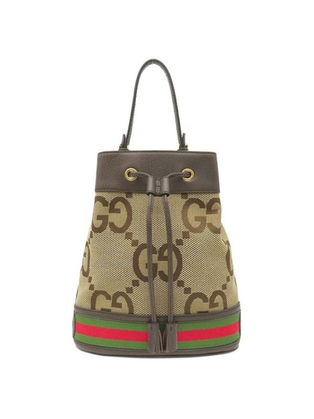 Gucci 2-Way Jumbo GG Ophidia Leather Canvas Beige Ebony Gold Bucket Bag